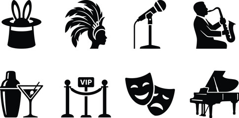 Entertainment Icons Set Silhouette Style On A White Background © Noyon