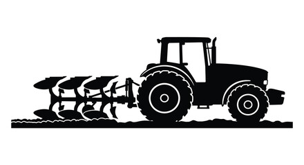 Tractor With Plow Silhouette Against White Background © asma
