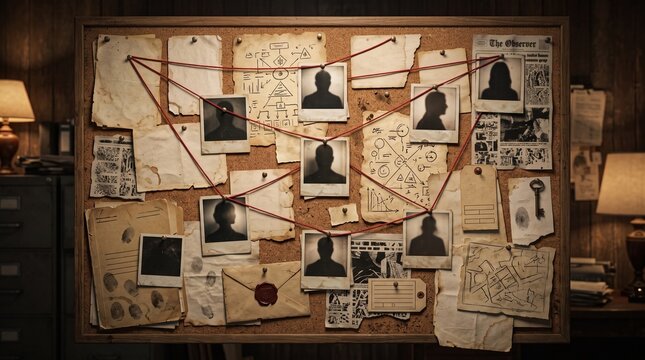 Detective Evidence Board with Suspects and Crime Investigation