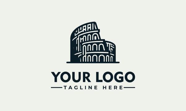 Minimalist Roman Coliseum Vector Logo Illustration Design Template for Historic Travel Brands