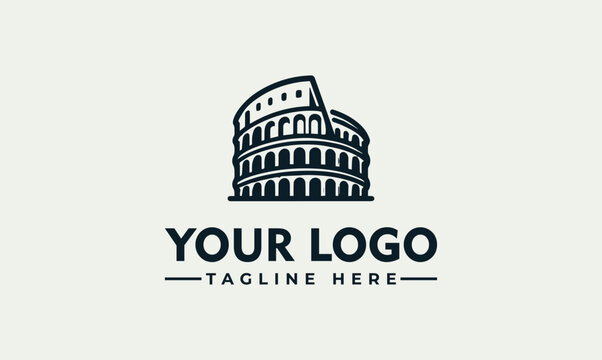 Ancient Roman Colosseum Architecture Landmark Vector Logo Illustration