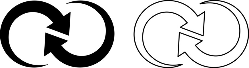 Rotating arrows forming a circular loop symbol in black and white minimalist style © mohammad