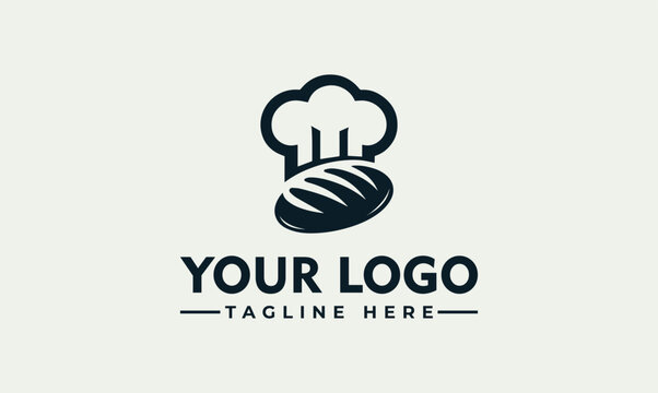 Bakery and pastry chef hat with bread loaf vector logo illustration