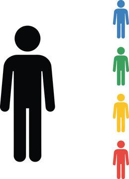 Simple male figure silhouette vector icon set in black and multiple basic colors