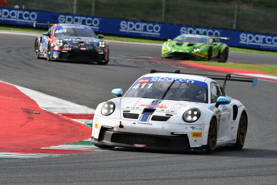 Scarperia, Italy - September 14th 2025: Porsche 911 GT3 Cup (992) of team SP RACING drive by Vittoria Piria in action during Italian Championship GT Endurance race event at Mugello Circuit.