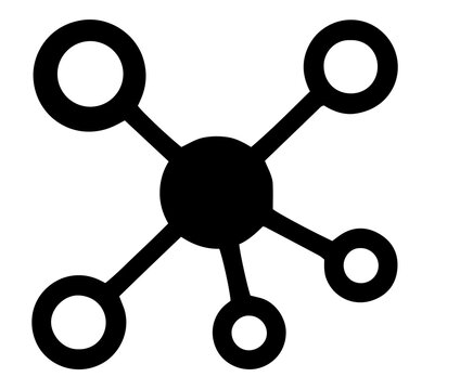 Central hub network diagram icon showing interconnected data nodes with connection technology structure