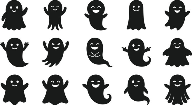 Halloween ghost characters cute black silhouette ghosts for halloween decorations and designs
