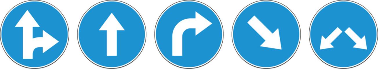 Blue road direction signs with arrows © Taslima