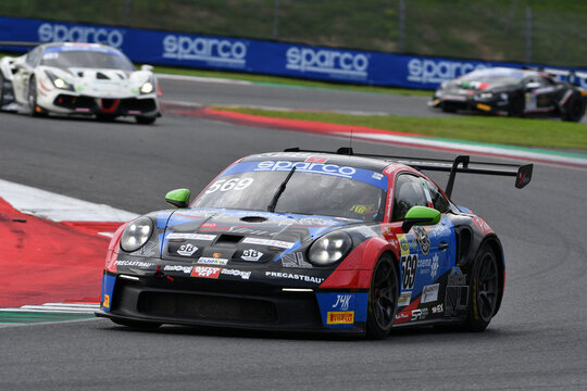 Scarperia, Italy - September 14th 2025: Porsche 911 GT3 Cup (992) of team RAPTOR ENGINEERING in action during Italian Championship GT Endurance race event at Mugello Circuit.