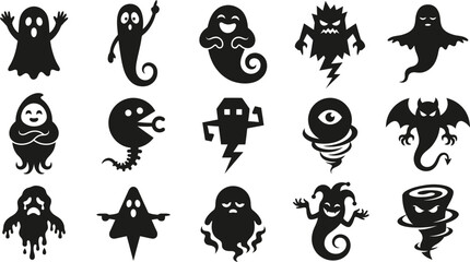 Fototapeta premium Halloween ghost silhouette icons set for spooky decorations and designs