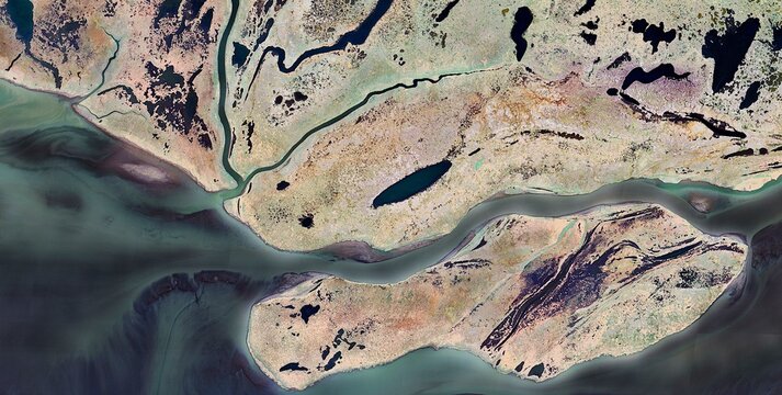 Mackenzie River Delta Satellite View, Northwest Territories Canada