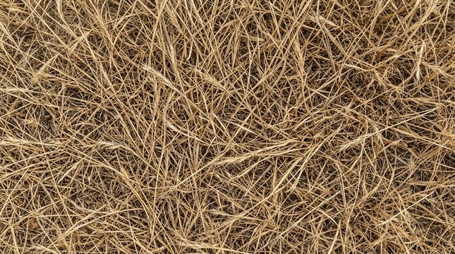 Close-up detailed view of dry brown grass texture, showing dead blades on the ground creating a natural autumnal background pattern