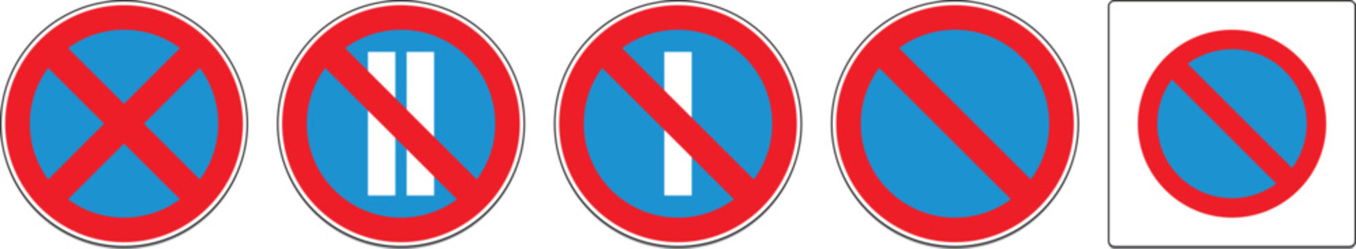 Prohibited parking signs with different symbols