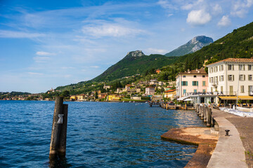 Fototapeta premium Village of Gargnano on a mountainside on the shores of Lake Garda, Lombardy