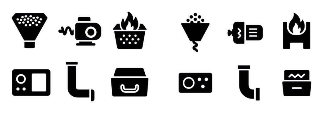 Industrial icons with funnel motor pipe solid