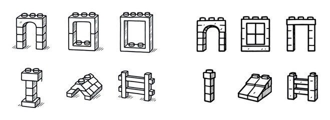Fototapeta premium Construction icons with arch brick block minimal