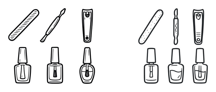 Beauty tools icons with nail file clipper polish minimal