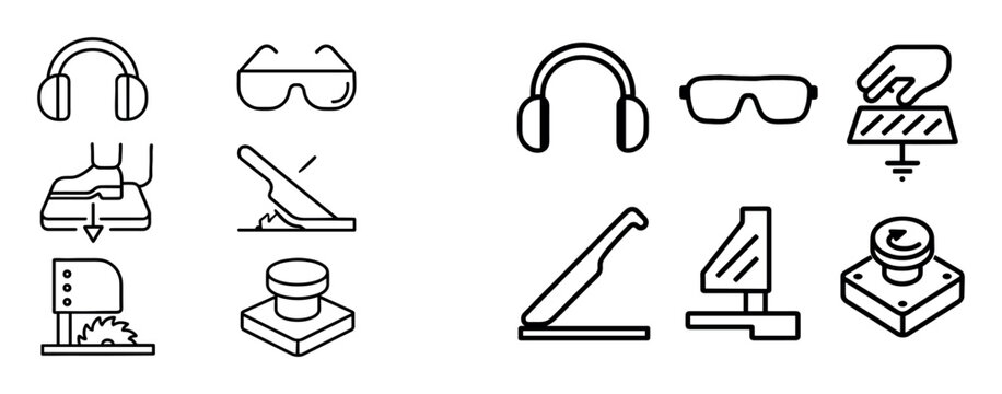 Safety icons with headphones and goggles outline