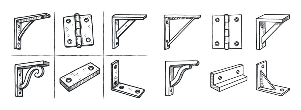 Hardware icons with bracket hinge corbel sketch