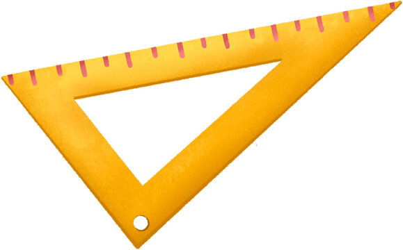 Textured Pastel Yellow Triangle Ruler Clipart on Transparent Background for Kids. Hand-drawn Illustration Perfect for Back-to-school Templates, Math Worksheets, and Nursery Art.