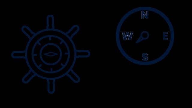 Nautical steering wheel and compass icon for marine navigation sea ocean