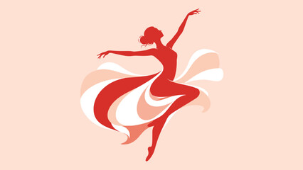 Obraz premium Red abstract dancer silhouette with flowing body on pale background, dancer, silhouette, red, figure, movement, body, pose,