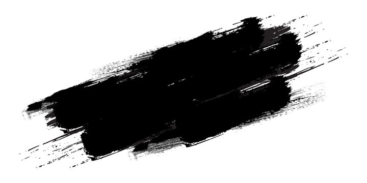 Black ink brush stroke texture with splatter effects on white background