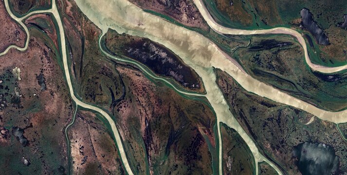 Mackenzie River Braided Channels Satellite View, Canada