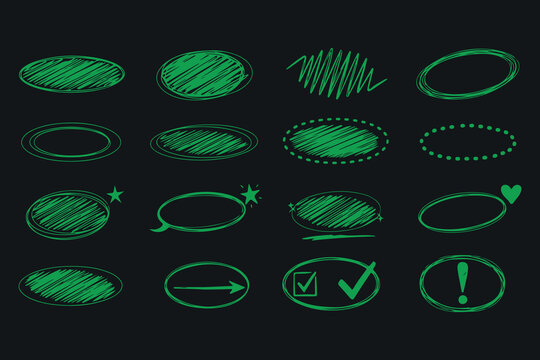 Green hand drawn circles and ovals with scribble effect for highlighting and emphasis in design.