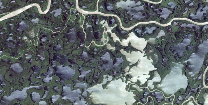 Mackenzie Delta Thermokarst Lakes Satellite View, Canada