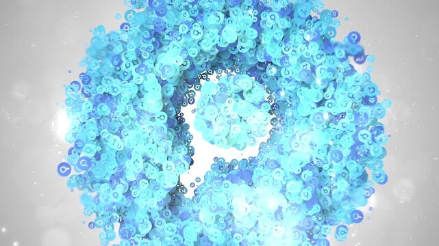 3D Internet Search Symbol Formed by Small Floating Magnifying Particles Background Motion Graphic