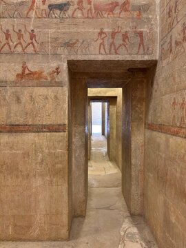 A view from the Mastaba of Ti, located in the Saqqara Pyramids area of ​​Egypt. The person buried in this tomb was a royal architect and administrator from the 5th Dynasty.