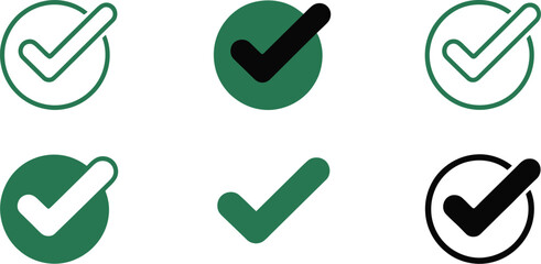 Check tick mark icon set, right and wrong symbols, checkmarks, X icons, circle marks, hand drawn sketch, doodle style. © Neal Bailey