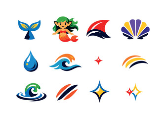 Fototapeta premium Collection of stylized marine and abstract graphic icons for branding