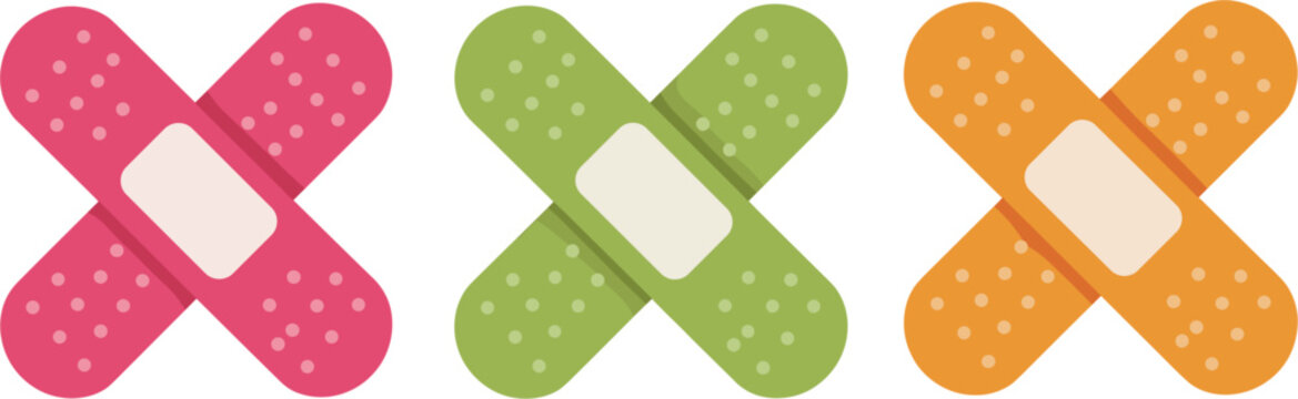 Crossed medical bandage plaster vector set, first aid crossed adhesive bandages collection for healthcare design