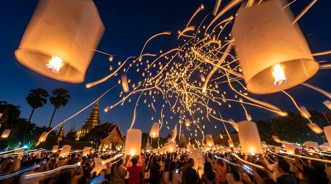 Sky lantern festival in thailand at night