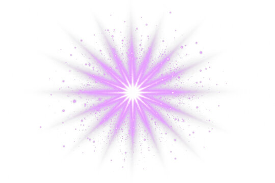 Purple starburst PNG transparent overlay with radiant sparkling light rays, on transparent background