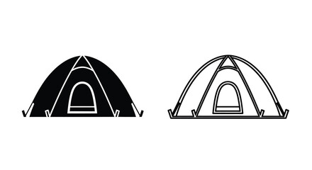 Two tent silhouettes black linear graphic on a white background silhouette © Abir