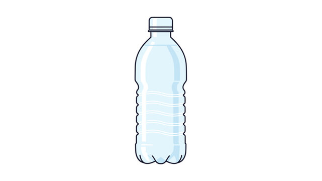 Simple and clean illustration of a clear plastic water bottle filled with refreshing water is presented as a symbol of hydration and health.