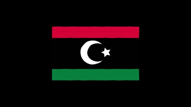 Libya flag waving animation on black background