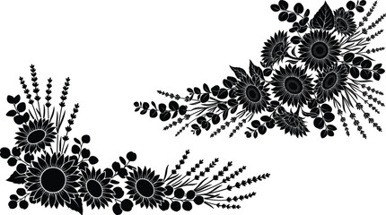 Black sunflower lavender and eucalyptus floral arrangement silhouette © Shakil