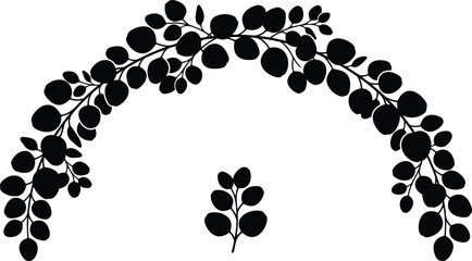 Elegant eucalyptus branch and leaves archway design in black silhouette © Shakil