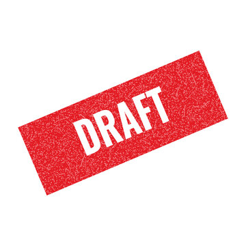Red rectangular draft stamp icon with white text