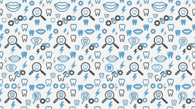 Clinical dental symbols and patient care metaphors forming a continuous seamless pattern for professional dentistry branding.