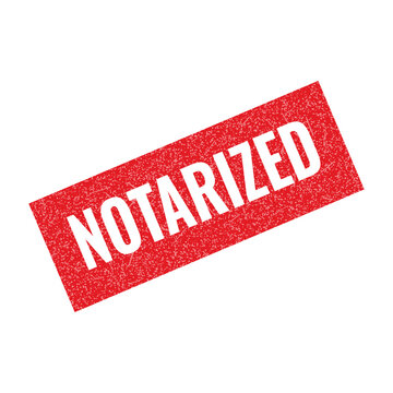 Red rubber stamp with the word notarized