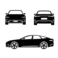 Obraz premium Modern Passenger Car Silhouette Vector Icon Set | Front Rear Side Views