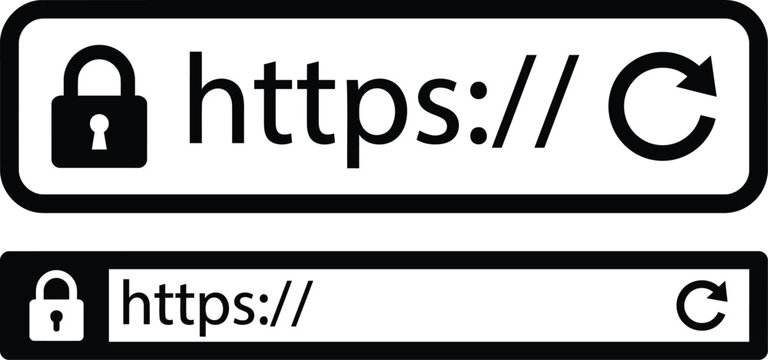 Website address bar with padlock and https protocol silhouette