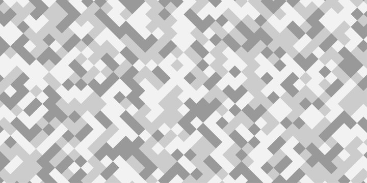 Abstract geometric censored pixel art background with monochrome square patterns grey and white digital mosaic texture, modern minimal techno backdrop for web banner graphic design wallpaper template.