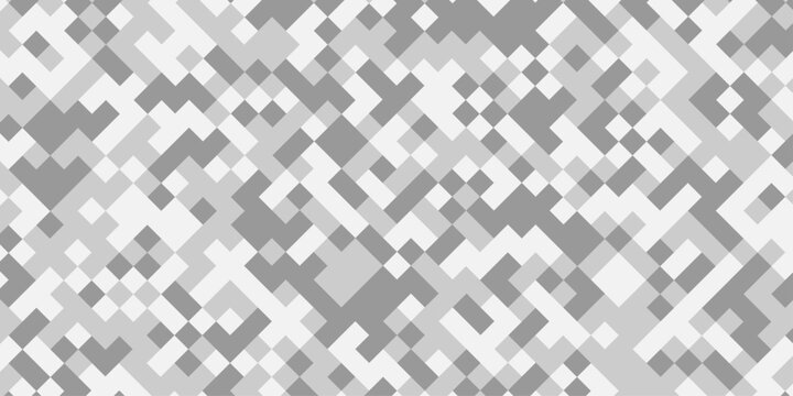 Abstract geometric censored pixel art background with monochrome square patterns grey and white digital mosaic texture, modern minimal techno backdrop for web banner graphic design wallpaper template.