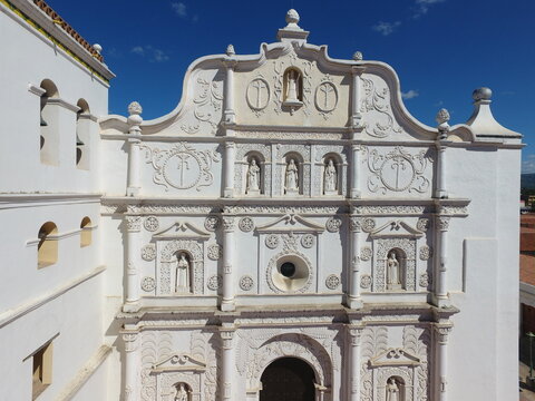 Detail of the facade of the cathedral in Comayagua, Honduras